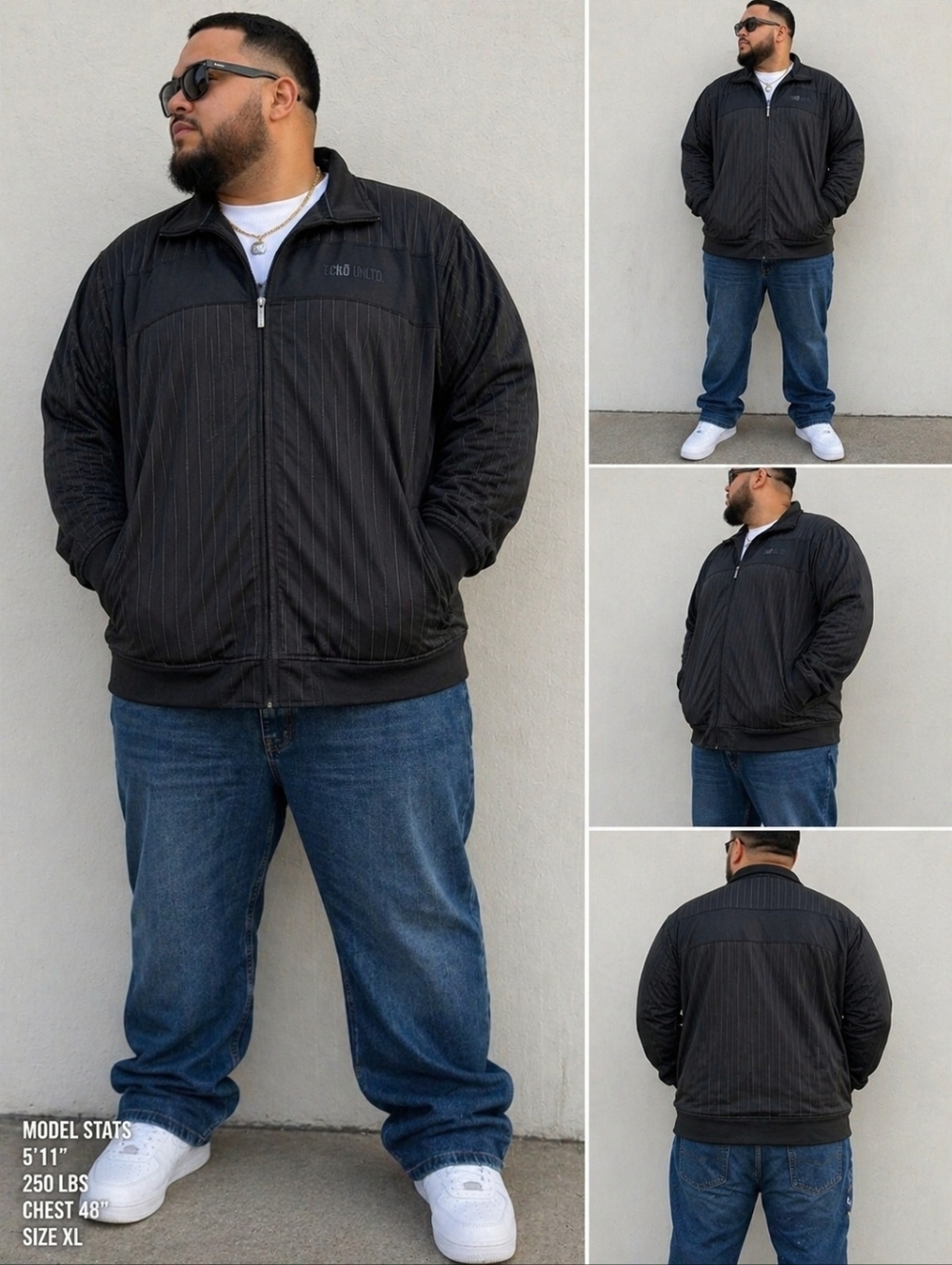 Ecko Unltd Men’s XL Black Pinstripe Full Zip Track Jacket Lightweight Streetwear